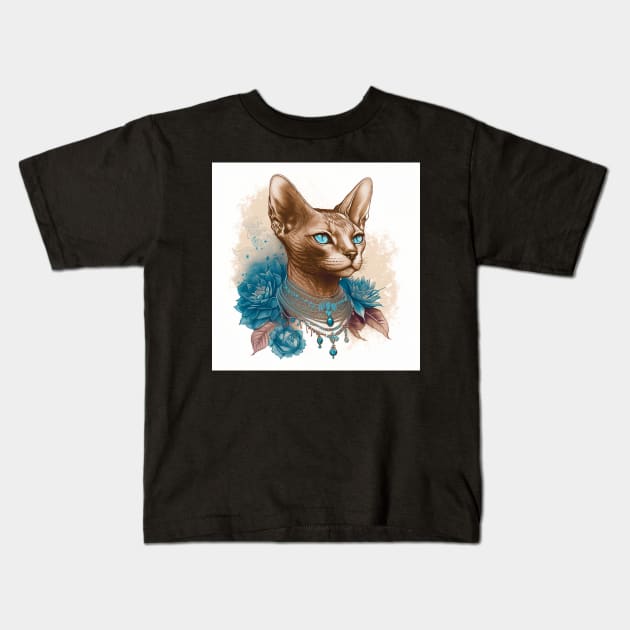 Abyssinian Cat Tattoo Portrait Kids T-Shirt by Enchanted Reverie